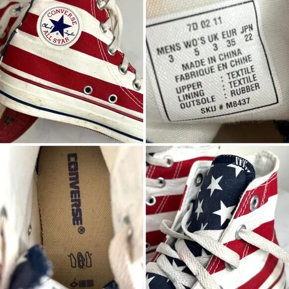 Vintage Converse Chuck Taylor All Star American Flag High Tops Sneakers M 3 W 5 - Picture 8 of 10